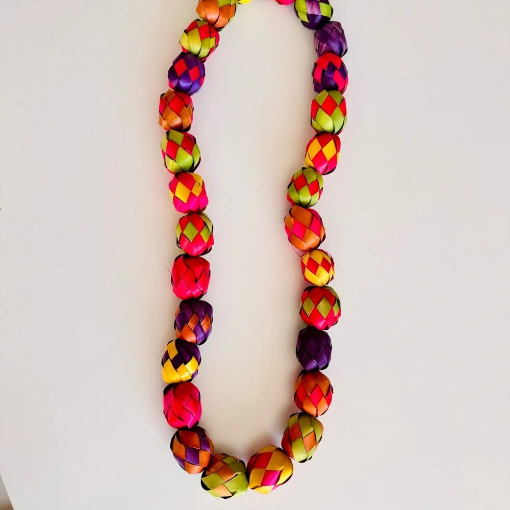19” Colorful Woven Palm Leaf Mexican Garland for Fiesta Party Decor or Necklace